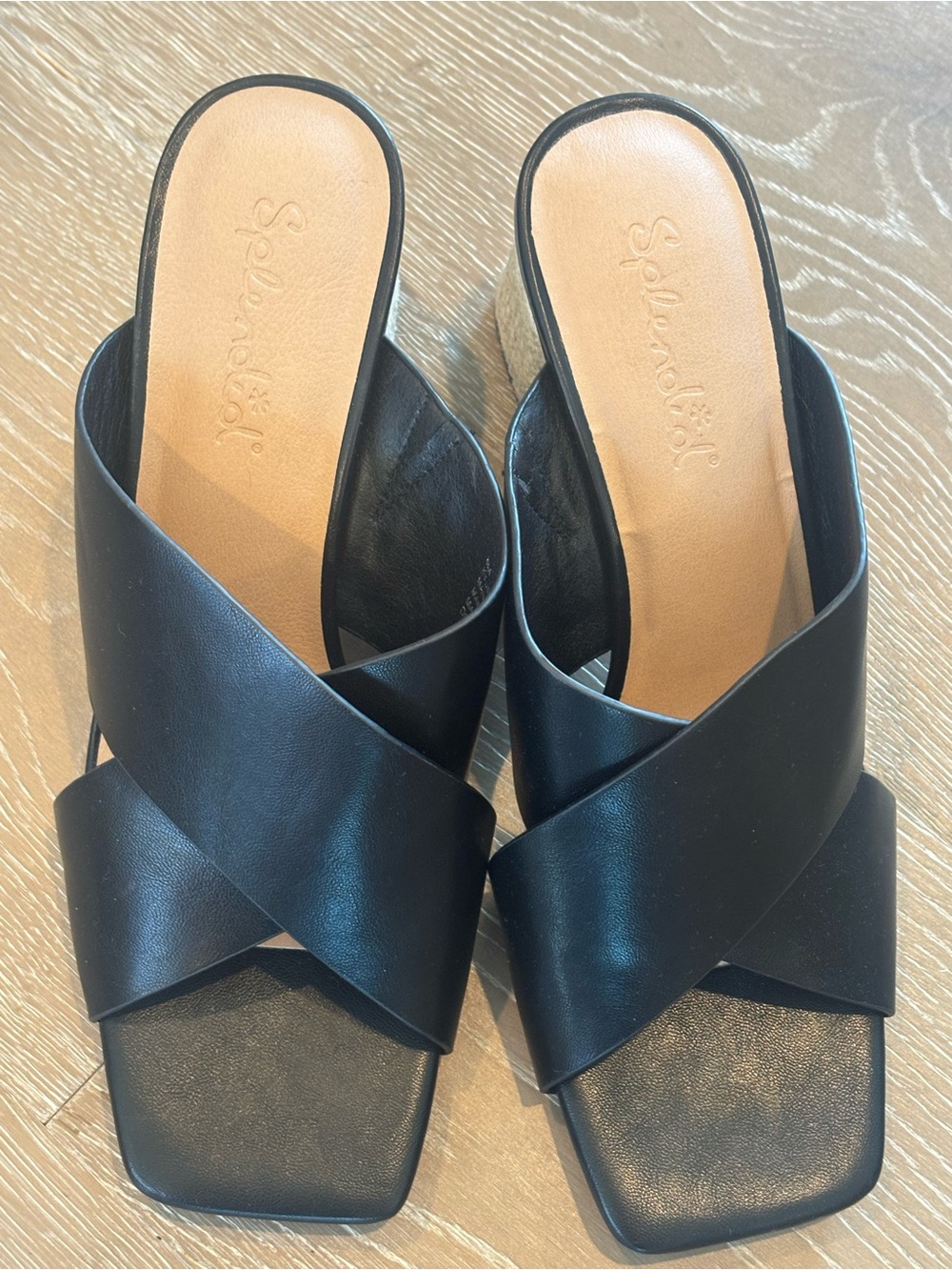 Splendid Black Crisscross Leather Mule Slides